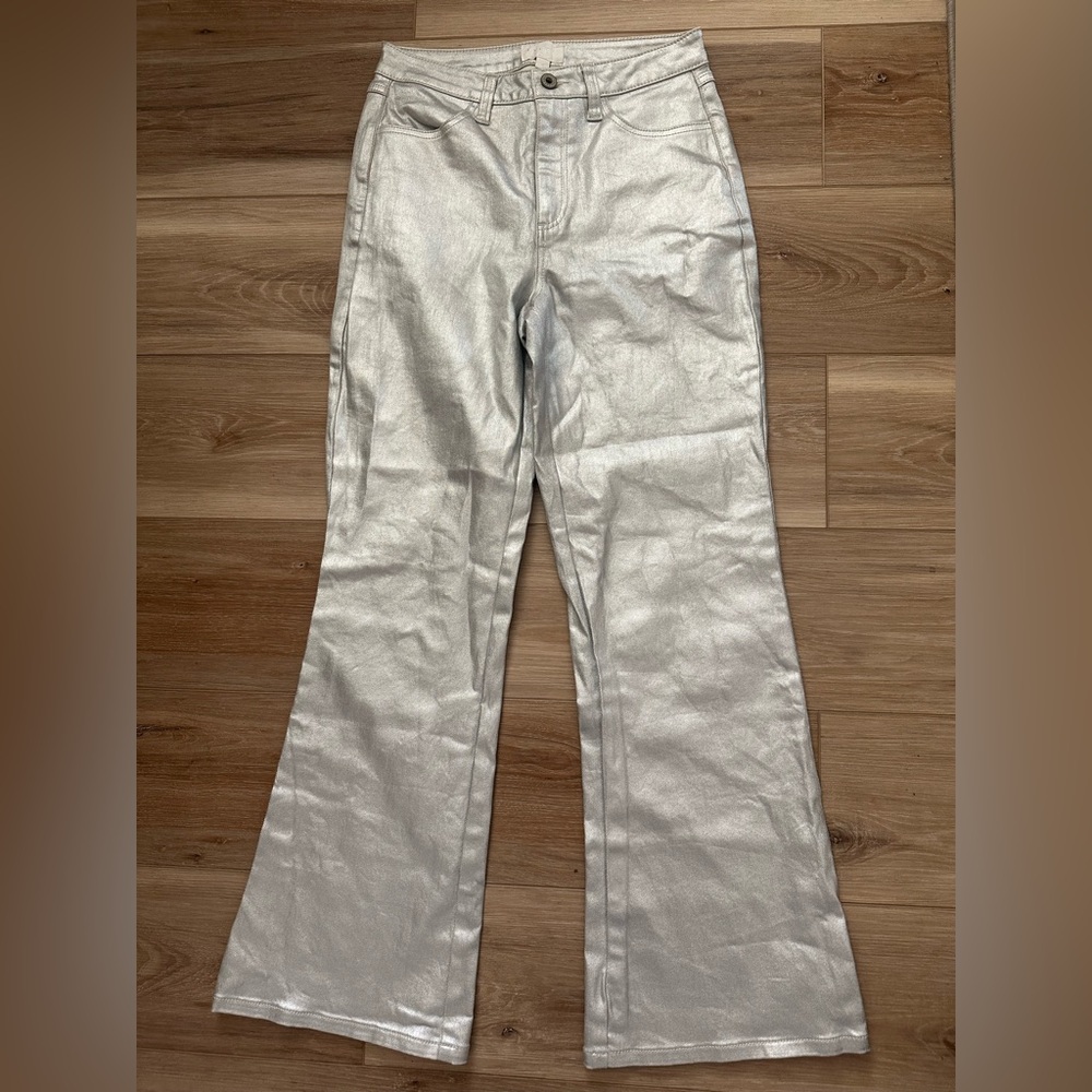 Every Silver Metallic Highwaist WideLeg Jeans 4